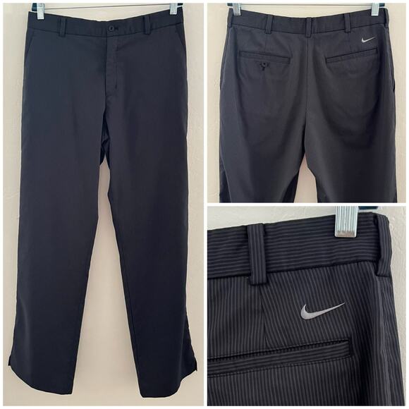 Nike Golf Dri-Fit Striped Pants Men's 32 x 32 Black Gray Athletic Sport Outdoors - Picture 1 of 12